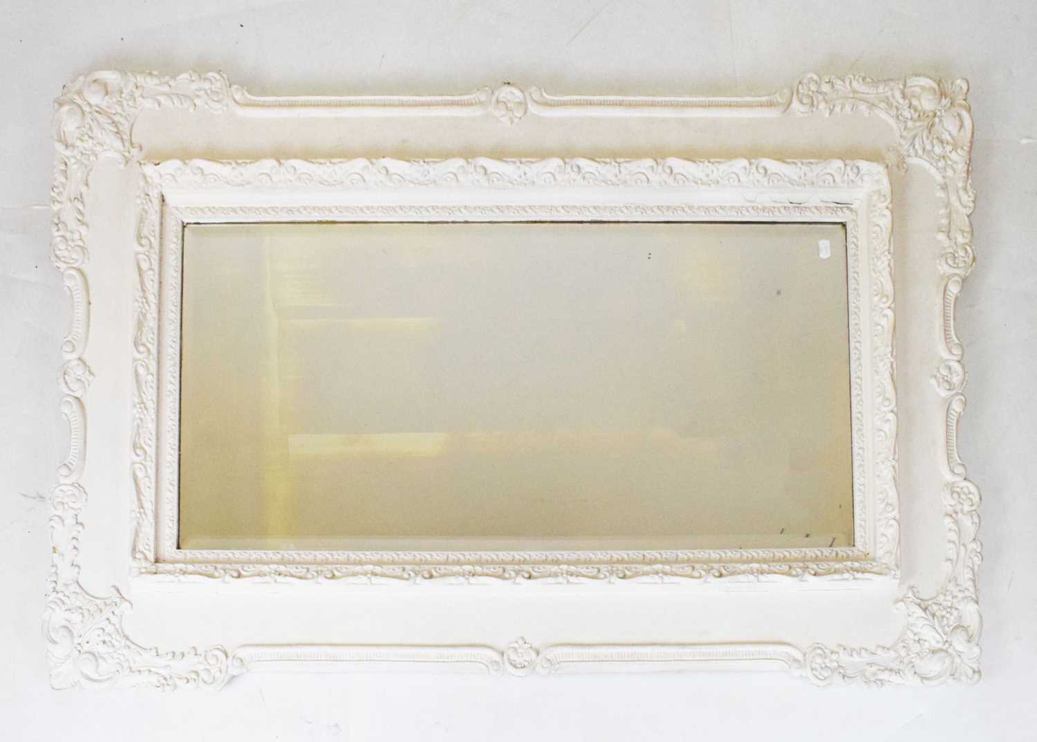 Lot 574 - White painted beveled edge wall mirror