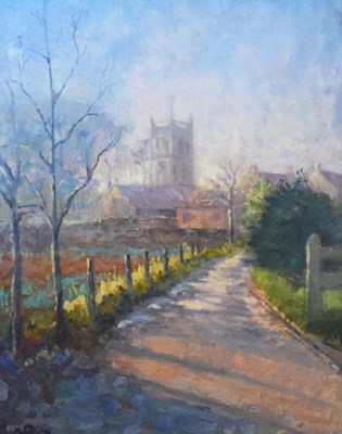 Lot 452 - Ann Parkin - Two oils on board - 'Priston Church' and 'Brecon Canal' (2)