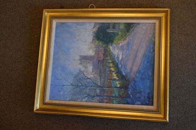 Lot 452 - Ann Parkin - Two oils on board - 'Priston Church' and 'Brecon Canal' (2)