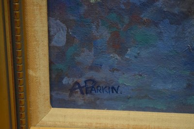 Lot 452 - Ann Parkin - Two oils on board - 'Priston Church' and 'Brecon Canal' (2)
