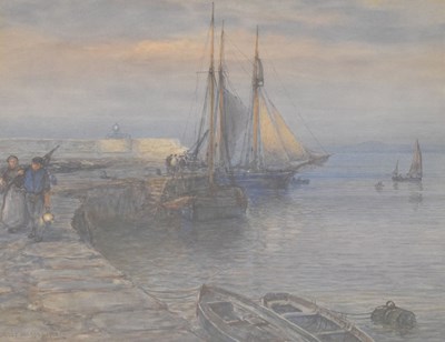 Lot 549 - Arthur Wilde Parsons (1854-1931) – Watercolour - Harbour scene with figures