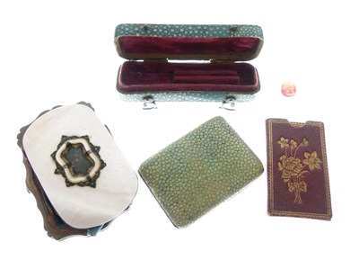 Lot 205 - Two shagreen cases, mother-of-pearl case, and red leather and gilt needle case