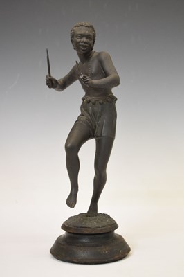 Lot 240 - Pair of spelter figures of African tribespeople dancing