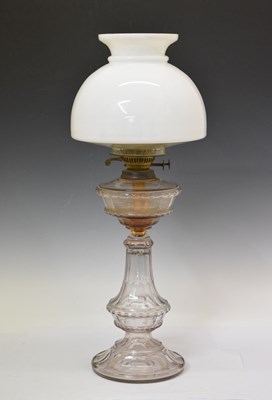 Lot 550 - Cut glass oil lamp with white glass shade