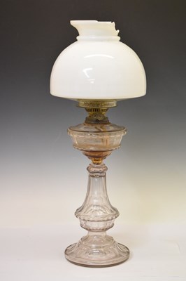 Lot 550 - Cut glass oil lamp with white glass shade