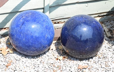 Lot 647 - Pair of glazed blue ceramic garden globes