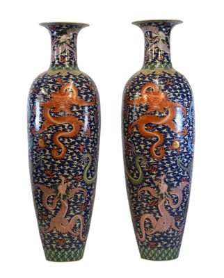Lot 282 - Large pair of Chinese porcelain floor-standing vases