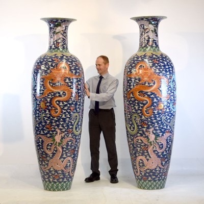 Lot 282 - Large pair of Chinese porcelain floor-standing vases