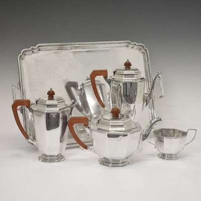 Lot 121 - George VI, silver four-piece tea and coffee set with rectangular two-handled tray