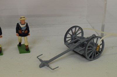 Lot 276 - Britains - The Royal Navy Field Gun Landing Party, and two boxed soldiers