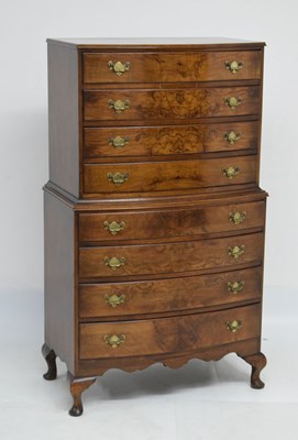 Lot 586 - Burr/figured walnut bowfront tallboy