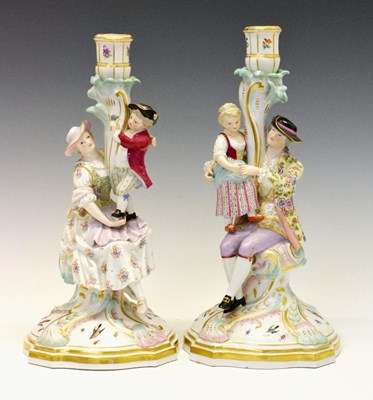 Lot 362 - Pair of Meissen figural candlesticks