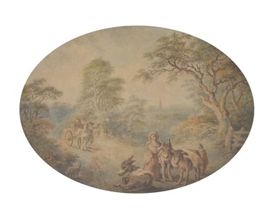 Lot 445 - Early 19th Century - Watercolour - Landscape with figures and donkeys