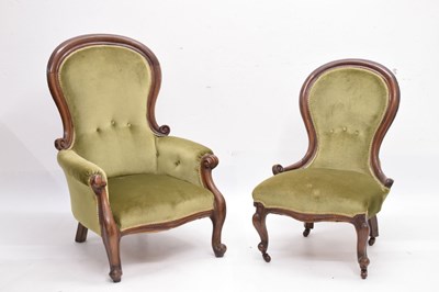 Lot 526 - Near pair of Victorian deep-buttoned chairs