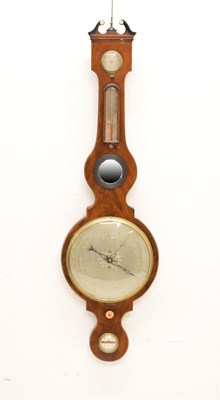 Lot 534 - Mid 19th Century ebony and boxwood strung mahogany wheel barometer, Johnson, Lincoln