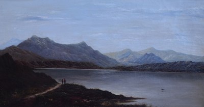 Lot 472 - Manner of Charles Leslie (1835-1890) - Oil on canvas - Lake scene with figures