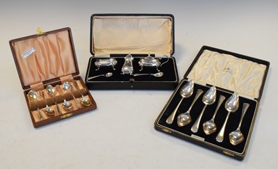 Lot 112 - George V cased silver three piece cruet