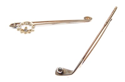 Lot 32 - Seed pearl and diamond bar brooch, stamped '15ct'