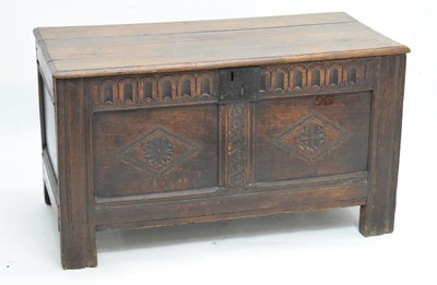 Lot 529 - Oak two carved paneled coffer