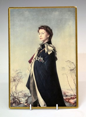 Lot 198 - Royal Interest - Printed card easel portrait of Her Majesty Queen Elizabeth II by Pietro Annigoni