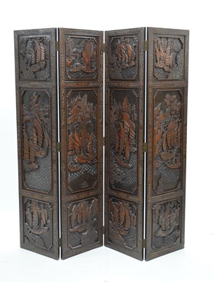 Lot 438 - Chinese carved wooden four-fold screen