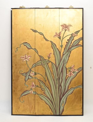 Lot 439 - Chinese lacquer three-fold screen