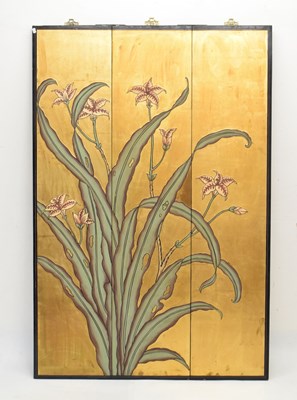 Lot 440 - Chinese lacquer three-fold screen