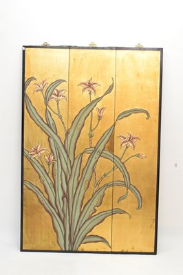 Lot 440 - Chinese lacquer three-fold screen