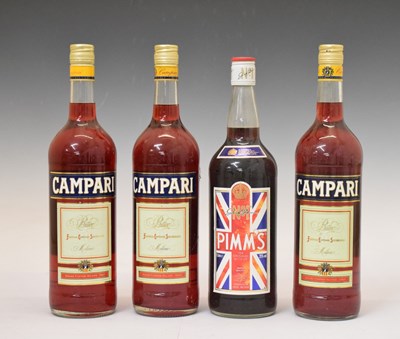 Lot 360 - Three 1 litre bottles of Campari and a 1 litre bottle of Pimm's No1 Cup