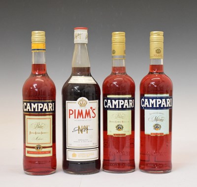 Lot 302 - Three bottles of Campari and a 1 litre bottle of Pimm's No1 Cup