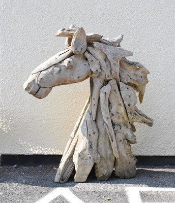 Lot 615 - Modern driftwood garden sculpture in the form of a horses head