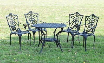 Lot 621 - Black-painted five-piece aluminium patio set