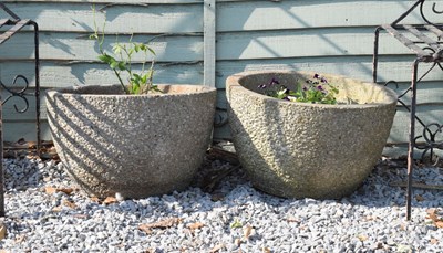 Lot 631 - Pair of textured finished circular garden pots or planters