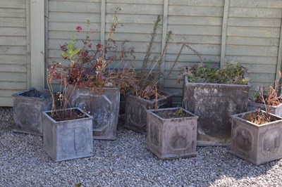 Lot 802 - Eight simulated lead square garden planters