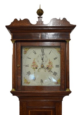 Lot 338 - Early 19th Century inlaid oak-cased 8-day painted dial longcase clock