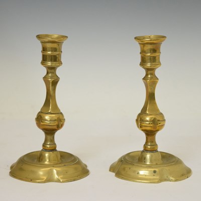 Lot 350 - Pair of 18th century  brass candlesticks