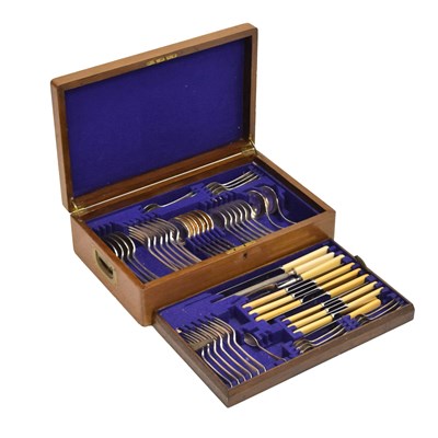 Lot 337 - Canteen of Old English pattern silver-plated cutlery in an oak case