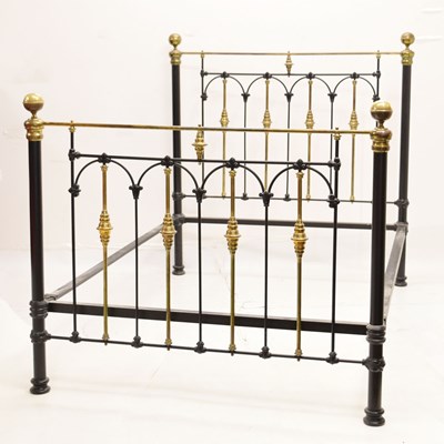 Lot 743 - Black painted iron and brass double bed