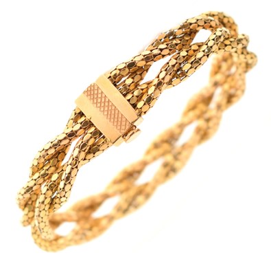 Lot 80 - Yellow metal plaited mesh link bracelet