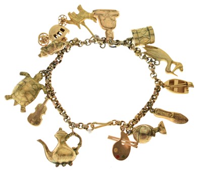 Lot 82 - Yellow metal belcher link charm bracelet