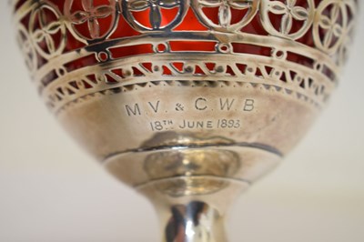 Lot 70 - George III silver pedestal sugar basket with swing handle