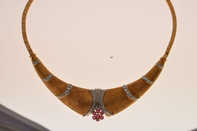 Lot 25 - Ruby and diamond 18ct yellow and white gold set collar necklace