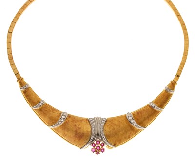 Lot 25 - Ruby and diamond 18ct yellow and white gold set collar necklace