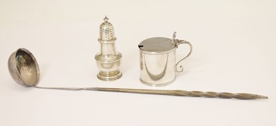 Lot 169 - George III silver drum mustard pot, George VI silver pepperette, etc