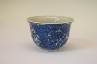 Lot 441 - Chinese porcelain blue and iron-red tea bowl, mark of Kangxi