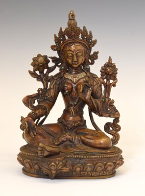 Lot 464 - Tibetan turquoise-inset bronze figure of Tara