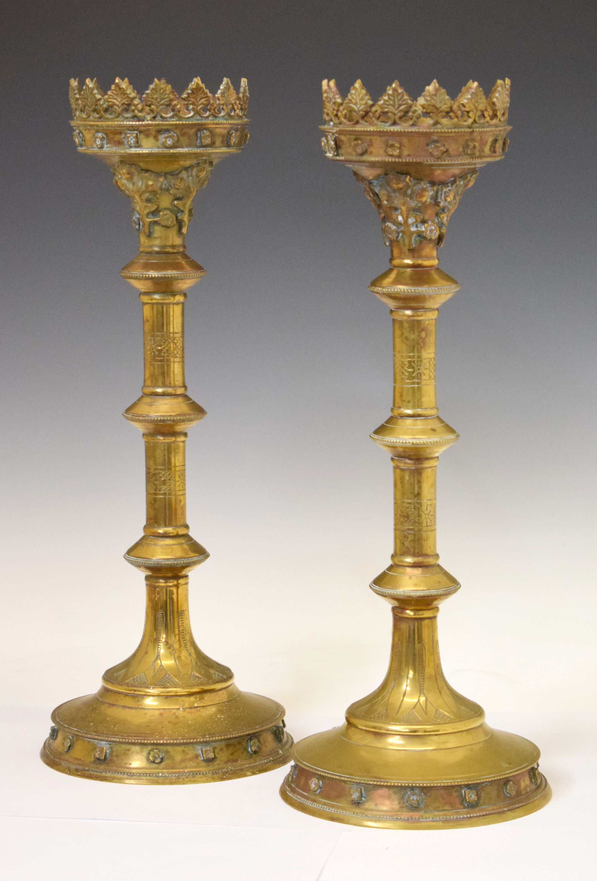 Lot 286 - Pair of reproduction brass Gothic Revival