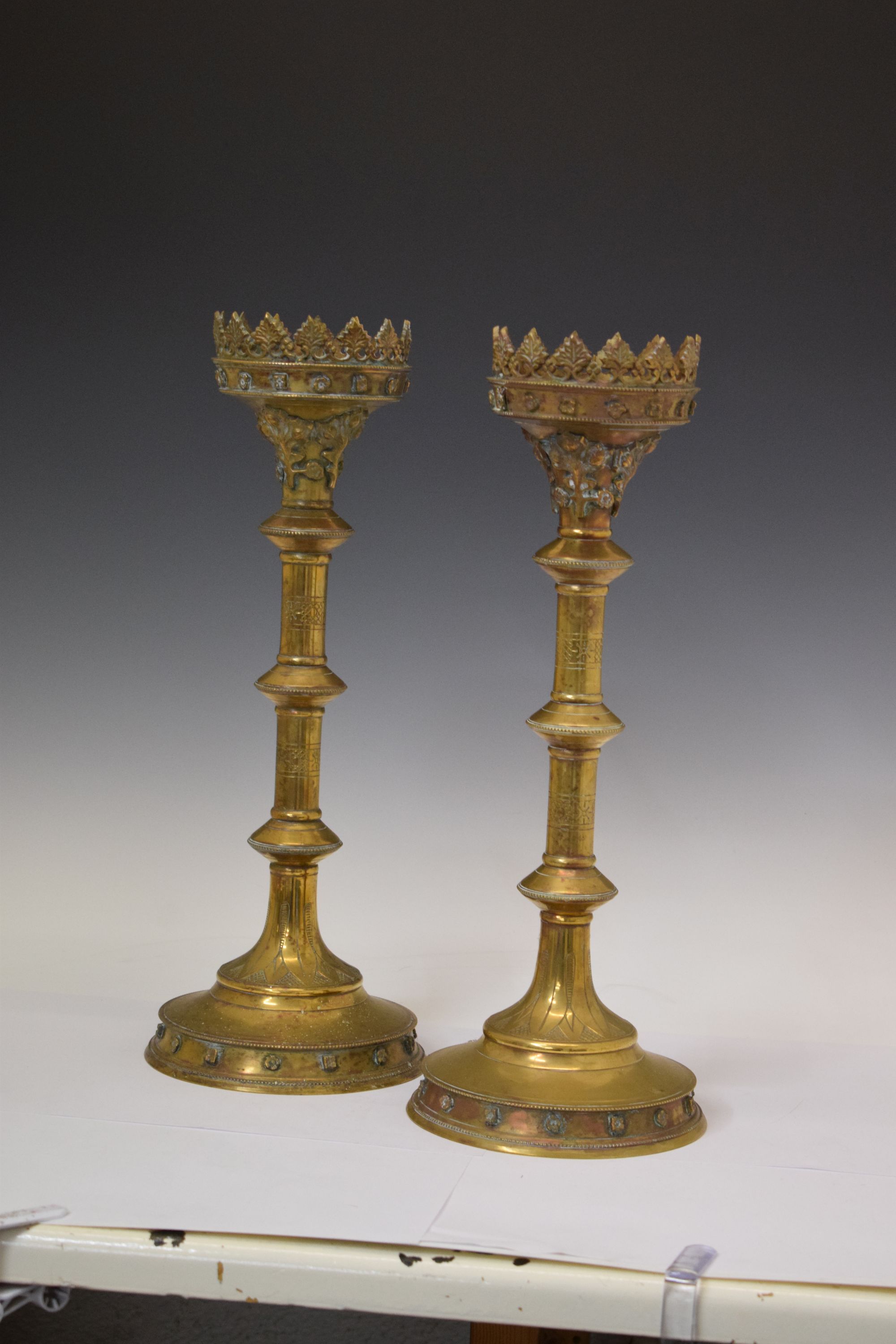 Lot 227 - Pair of reproduction brass Gothic Revival