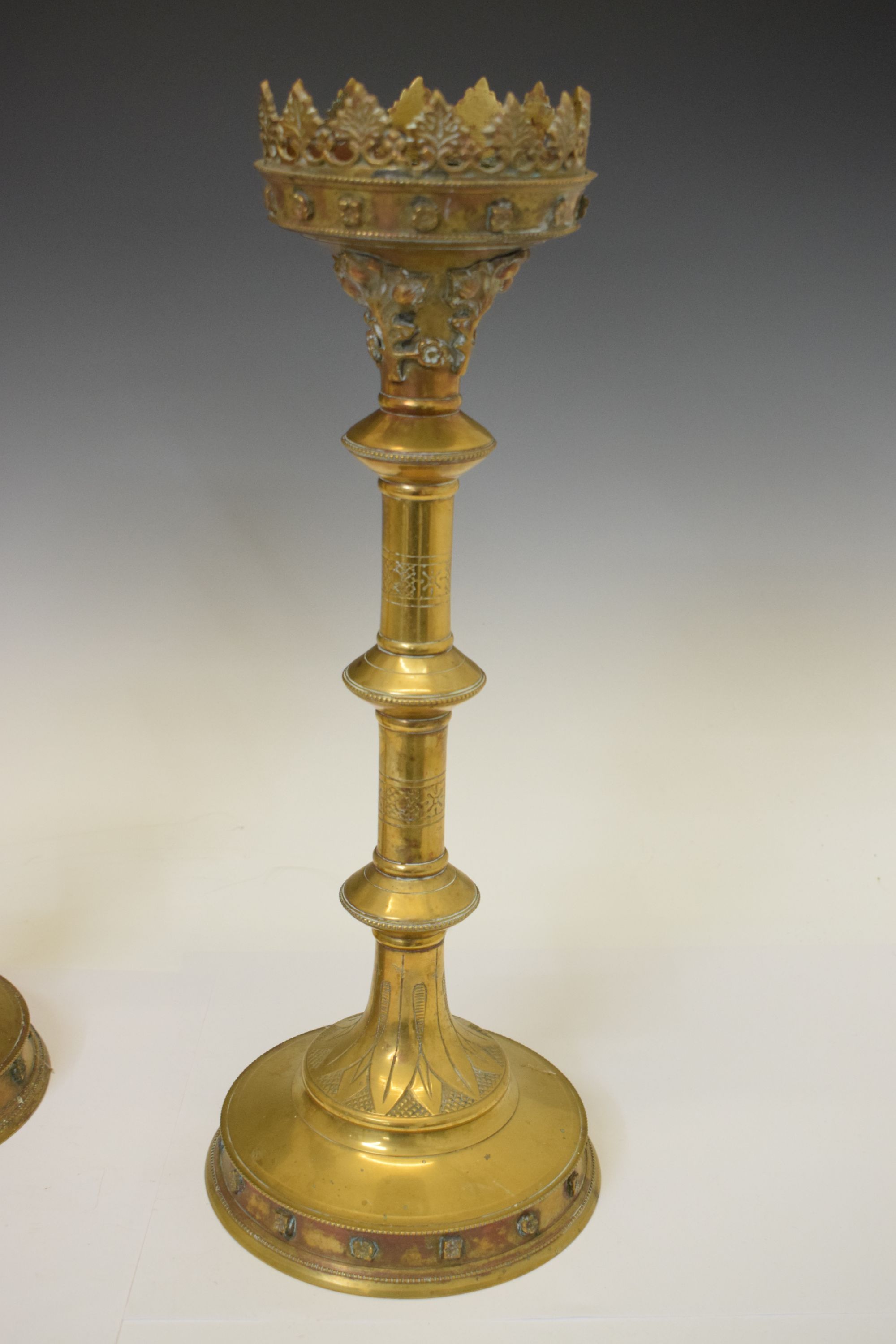 Lot 8 - A pair of Gothic style brass pricket