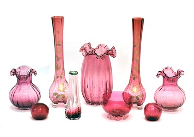 Lot 312 - Quantity of cranberry glass vases